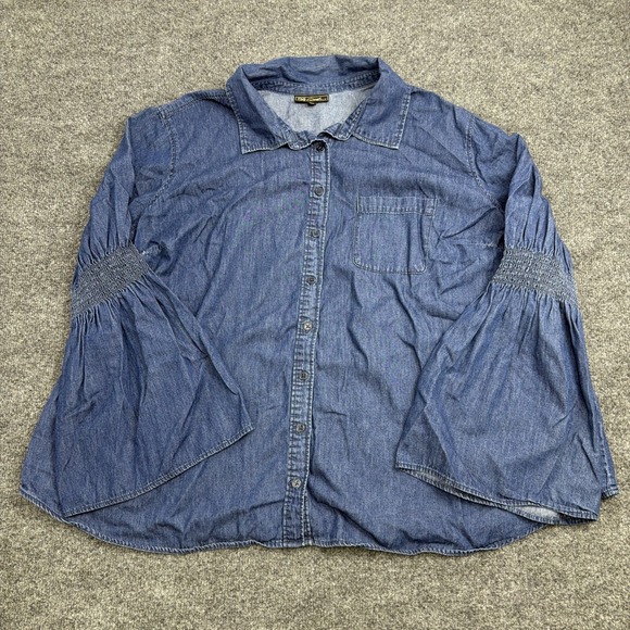 Diane Gilman Tops - DG2 Diane Gilman Chambray Denim Shirt Women 2X Blue Smocked Sleeve Button Up